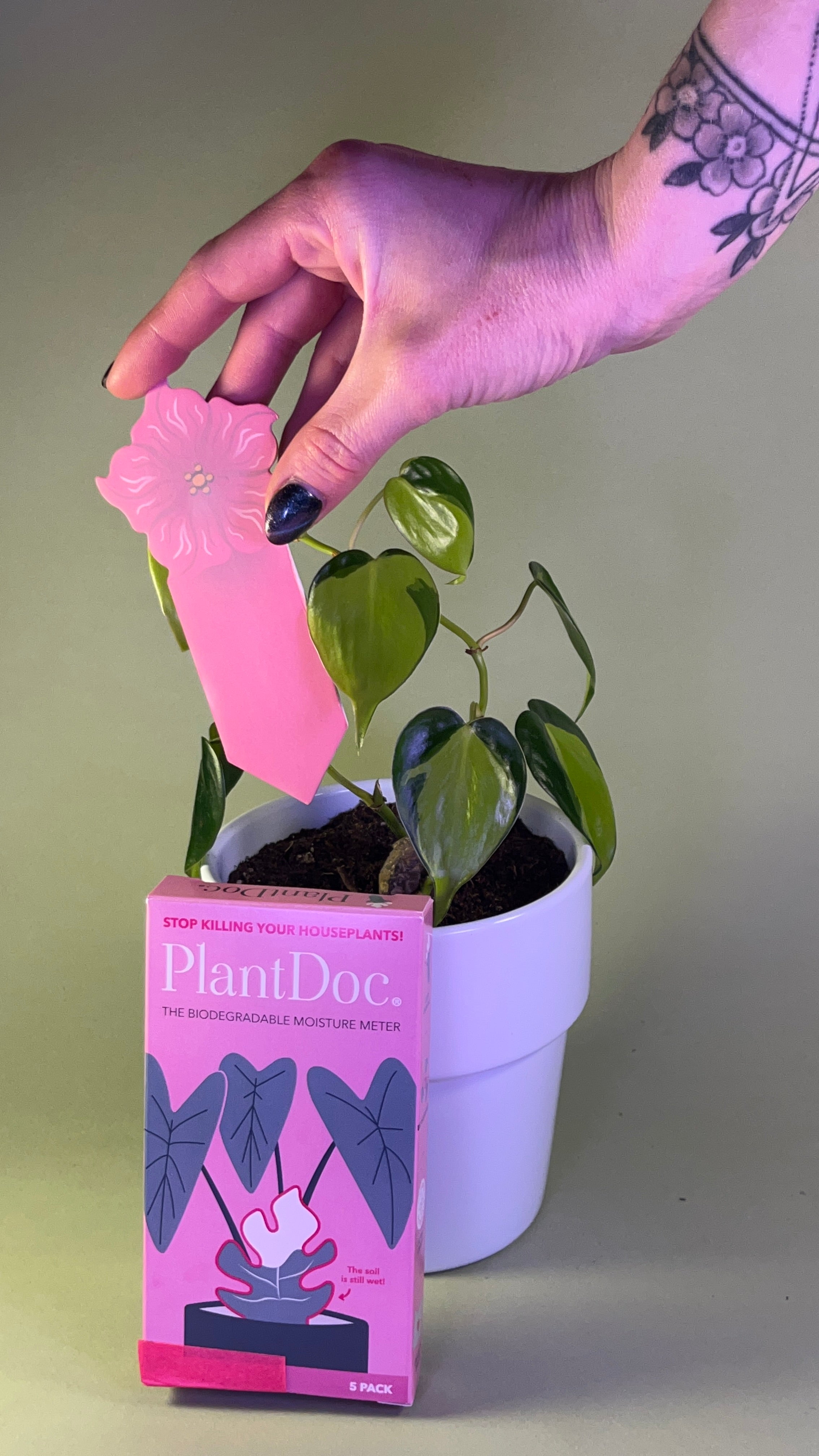 PlantDoc Flower: Biodegradable Color-Changing Moisture Meter for Plants, 5-Pack